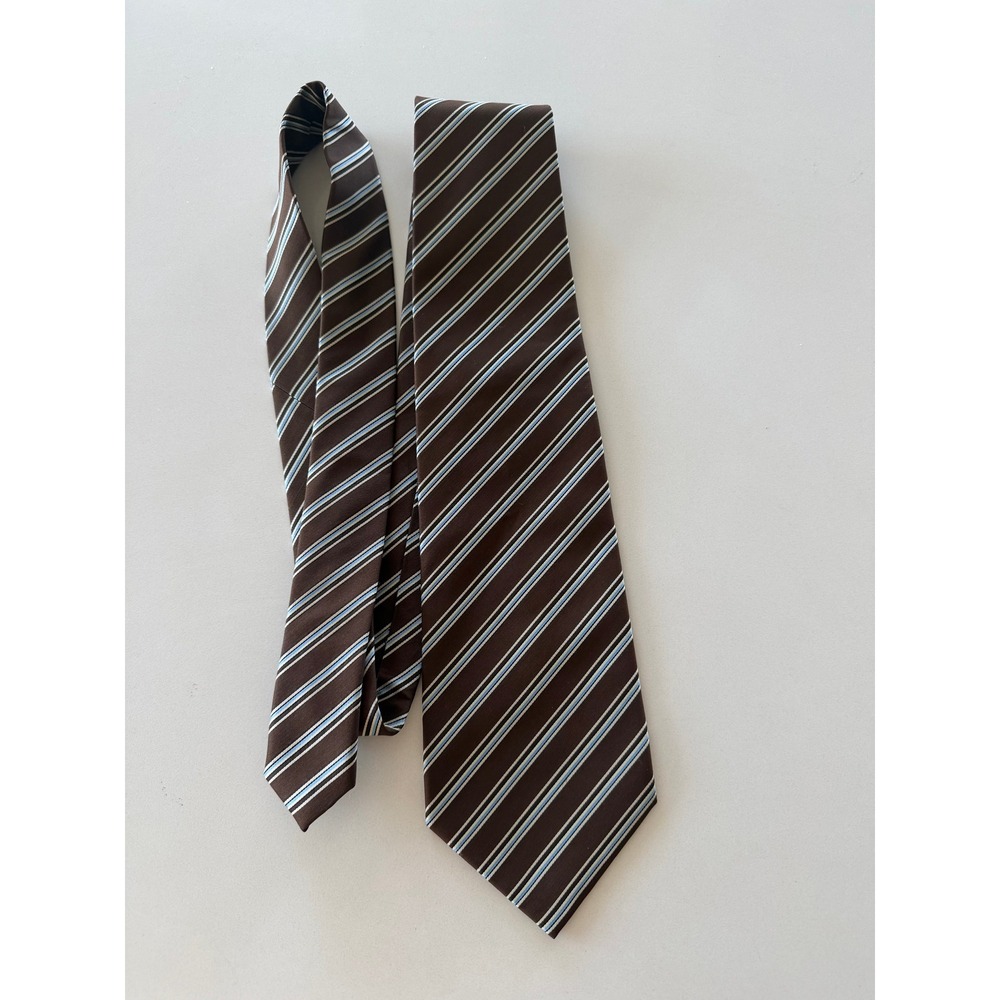 Giancarlo Fossati Necktie Mens OS Striped Brown Blue Silk Italy Excellent